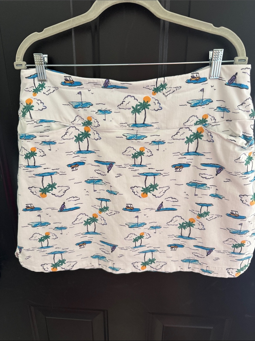 Lady Hagen White A-Line Skirt with Blue, Green and Orange Island Print